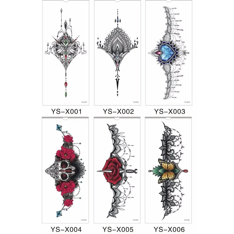 149 21 De Réductionsous Poitrine Sternum Tatouage Temporaire Rose Fleurs Dentelle Diamant Motif Corps Poitrine Art Peinture Faux Tatouages