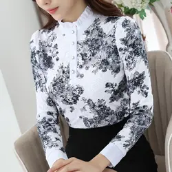Новые зимние Для женщин кружевная блузка плюс бархат корейская модная рубашка теплый топ офисные Винтаж Блузки для малышек Топы