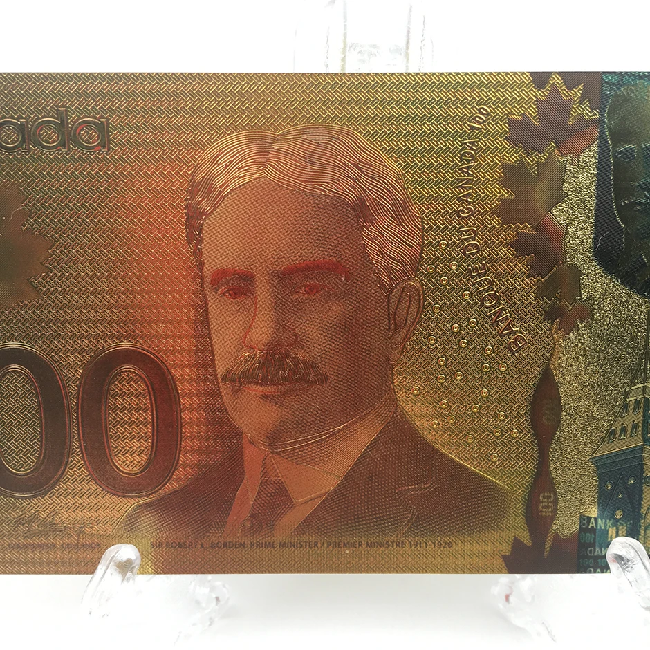10 шт./лот CAD Bank Du Canada сувенирные банкноты 100 канадский доллар из золотой фольги с