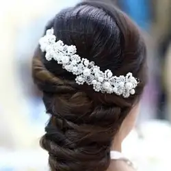 Свадебный головной убор резинка для волос с кристаллами невесты жемчужный цветок повязка для волос свадебное платье головной убор