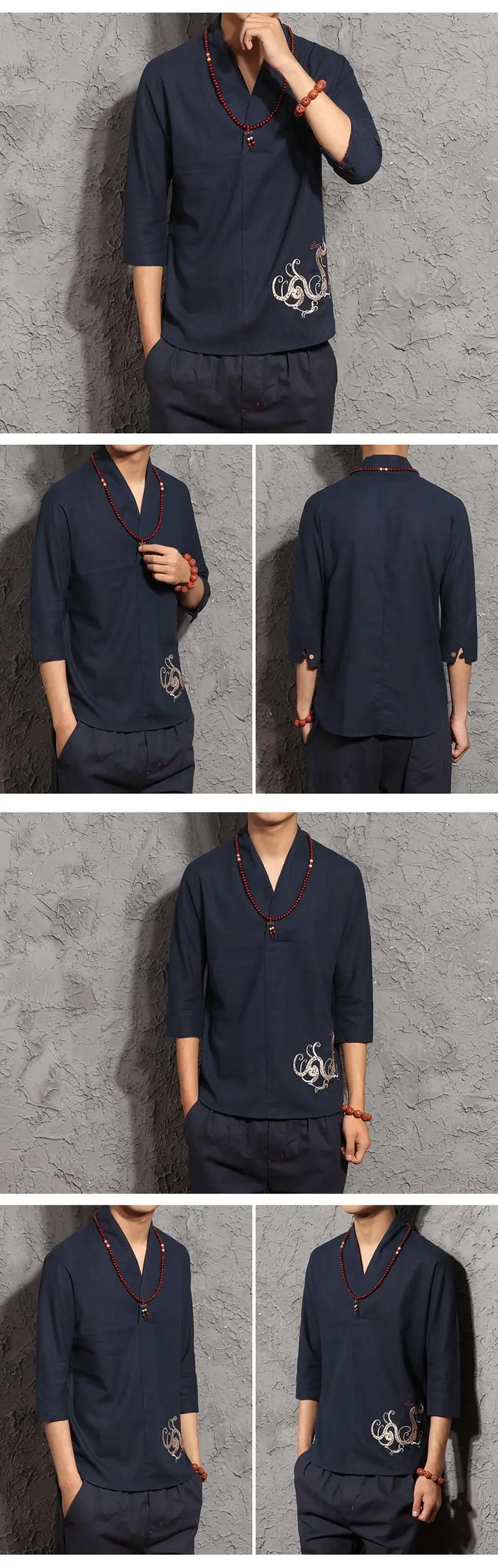 YK UNCLE бренд подвеска дракон вышивка Мужская льняная рубашка три четверти летние мужские рубашки дышащие размер плюс M-3XL