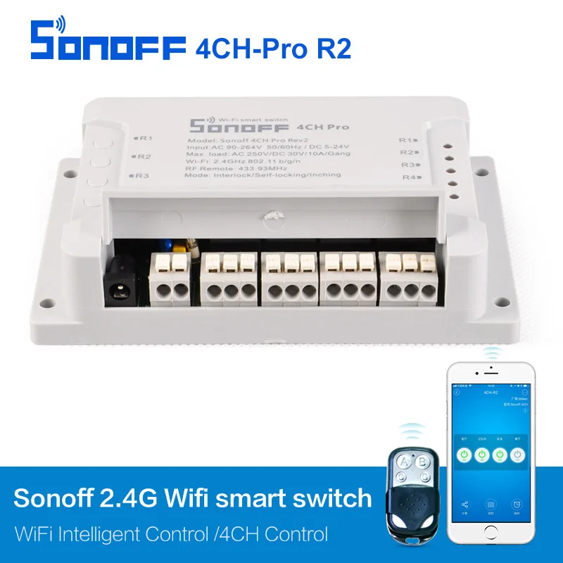 Интеллектуальный выключатель света Sonoff 4CH Pro R2 умный переключатель