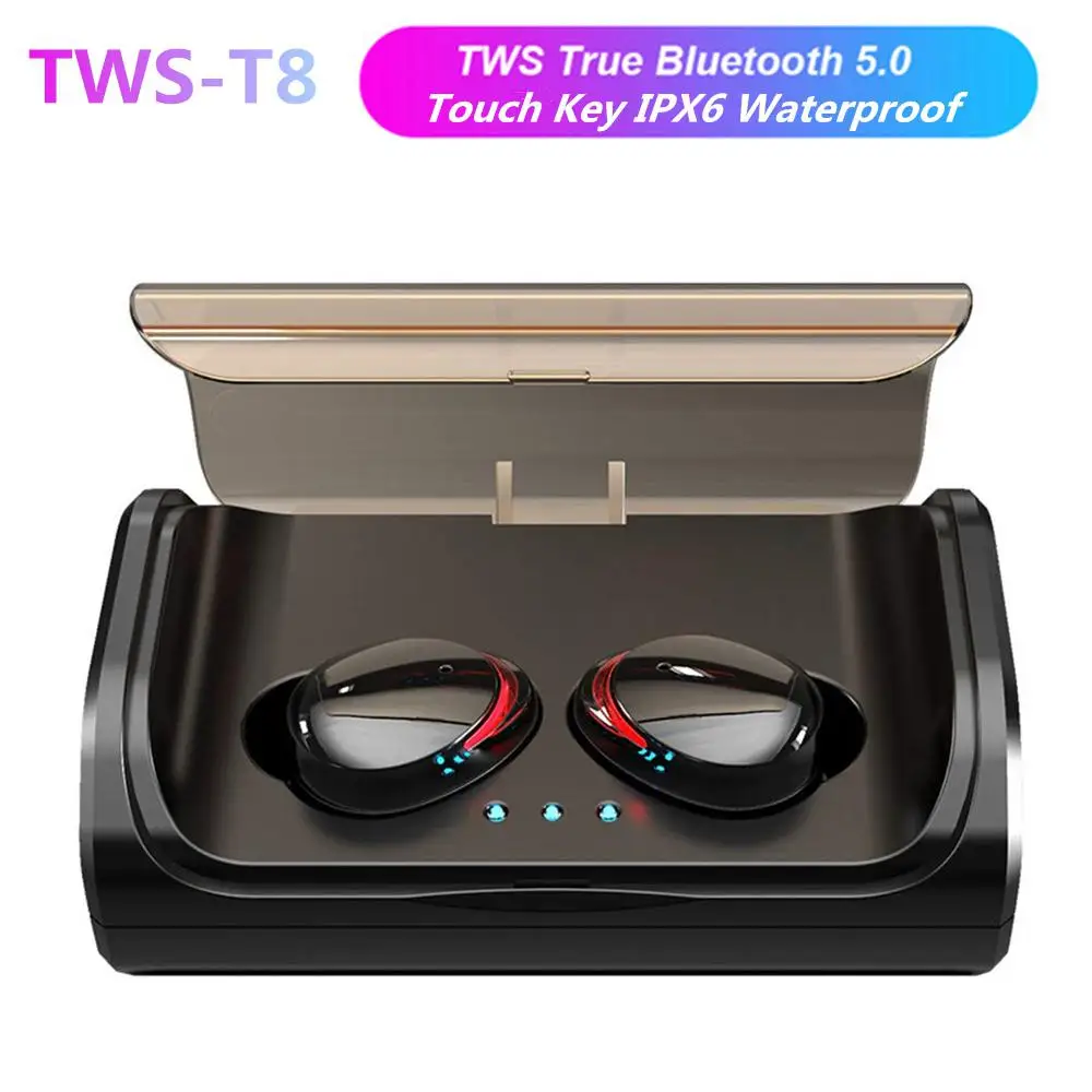 

For Smartphone HIFI Sport Stereo Earset IPX7 Waterproof TWS-T8 Bluetooth 5.0 Sport Earset Wireless Bluetooth Earphones r25