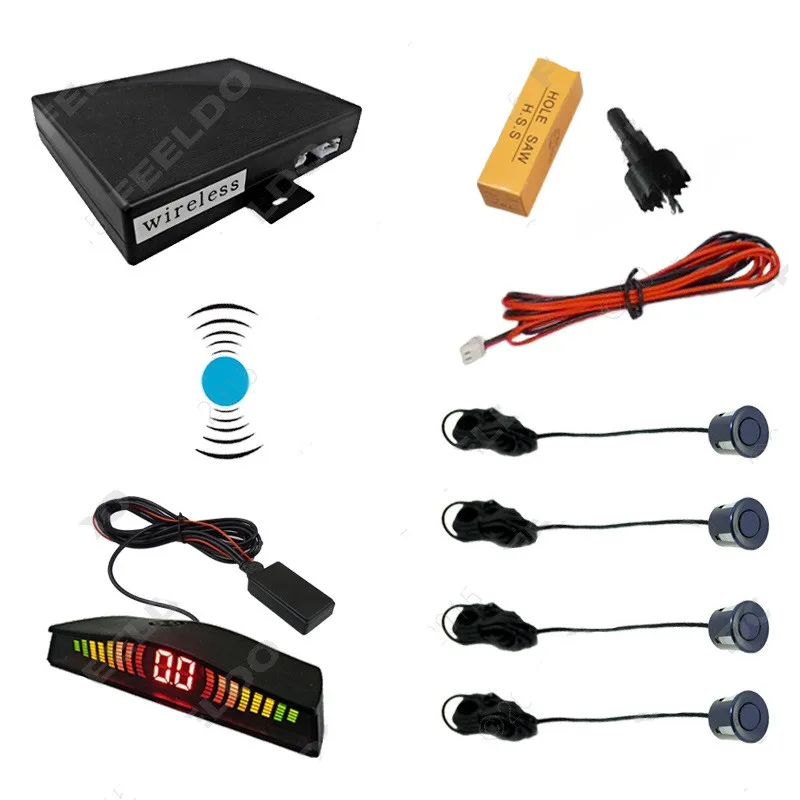 

Car Wireless Parking Sensor With 4 Sensors Backup Radar Black Silver Blue Gray Wihte Red Gold Yellow Orange Green Color