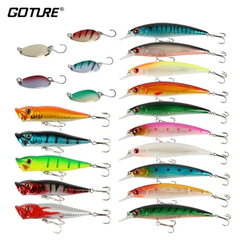 

Goture 20 Pieces/lot Fishing Lure Set Mixed 3 Models Wobblers Spoon Bait Popper Fishing Tackle