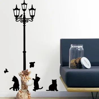

2Style Naughty Cats Birds and Street light Lamp Post Wall Papers For Home Decoration School Room Kindergarten Wall Paper