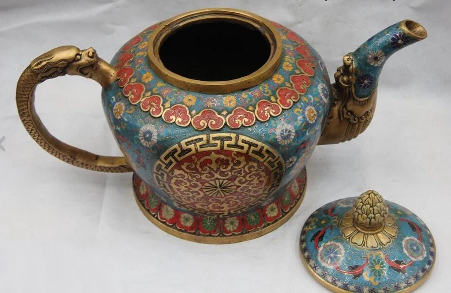 

13 China Bronze Copper Gild Cloisonne Palace Dragon teapot Flagon Gourd wine Pot