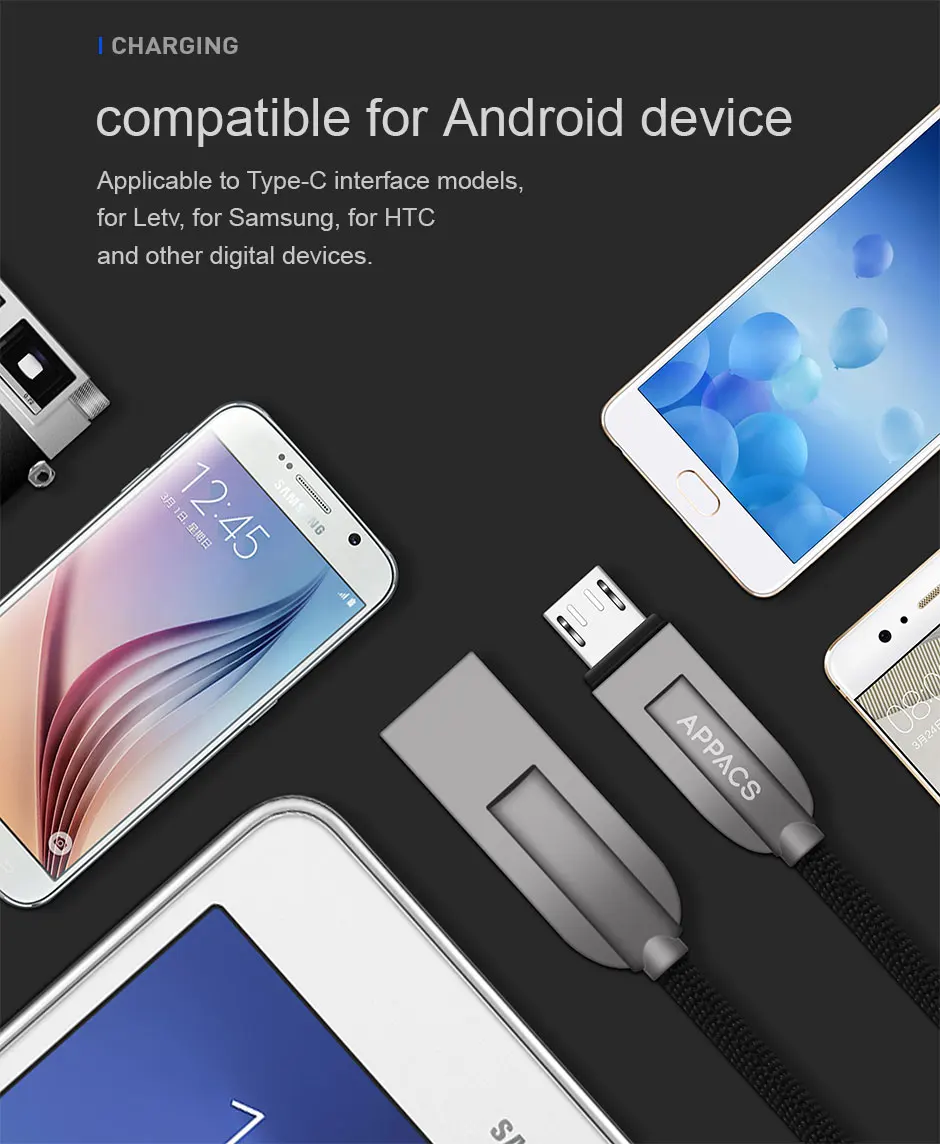 Кабель Micro USB APPACS 2.4A для быстрой зарядки мобильного телефона, usb-кабель для зарядки 1,2 м, кабель для синхронизации данных для samsung HTC LG Sony Android