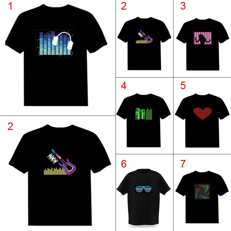 

Men Sound Activated LED T-shirt Light Up Down Flashing T-shirts for Rock Disco Party DJ Tops Tee JL
