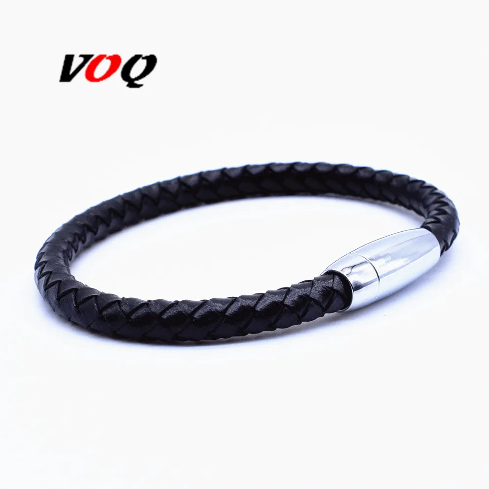 VOQ новое поступление черный с коричневым 6 мм ручной веревочный кожаный бласлет для мужчин Магнит пряжка браслет винтажный ювелирный браслет Heren - Окраска металла: BM35