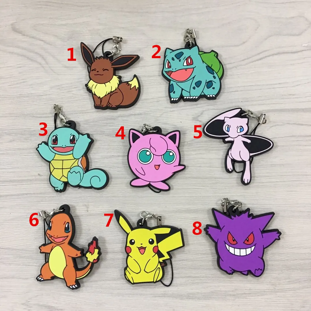 Anime Pokemon go rubber Keychain Key Ring Straps Rare cosplay