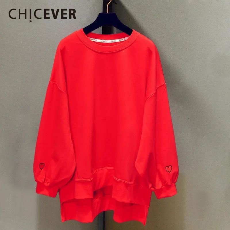 CHICEVER Весенняя женская толстовка с вышивкой для женщин Топ пуловеры с рукавом летучая мышь свободные толстовки большого размера одежда новая - Цвет: red