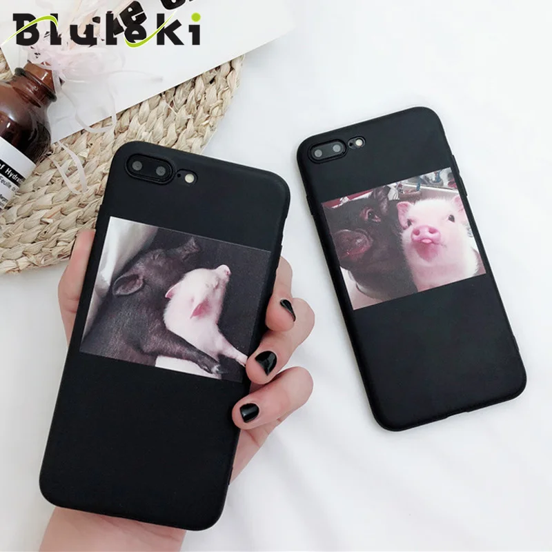 

Bluleki Silicone Cute Pig Case For iPhone X XR XS Max 6 6s 7 8 Plus 5 5s SE Phone Case Soft TPU Back Cover For iPhone 8 Coque