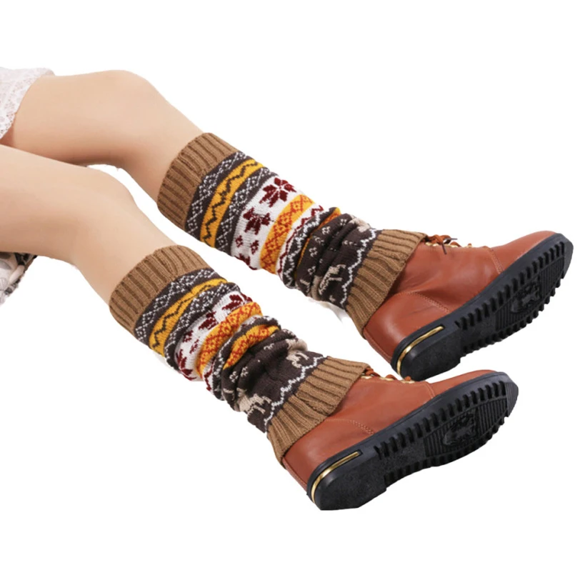 Женские зимние теплые вязаные гетры с рождественским оленем носки|boot socks|leg warmers