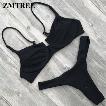 

ZMTREE Push Up Bikini Bathing Suit Women Swimwear White Black Biquini Swimsuit 2018 Bikini Set New Beach Wear Thong Bottom