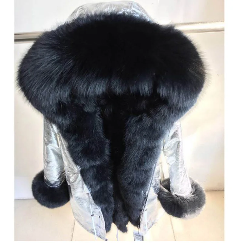 Renard c2 De Véritable Parkas Laveur Manchette Argent c4 c5 Femmes c3 Col Veste Fourrure Imperméable À Hiver Doublure Longue Manteau C1 Décontracté Raton L'eau Capuchon OwI1X0