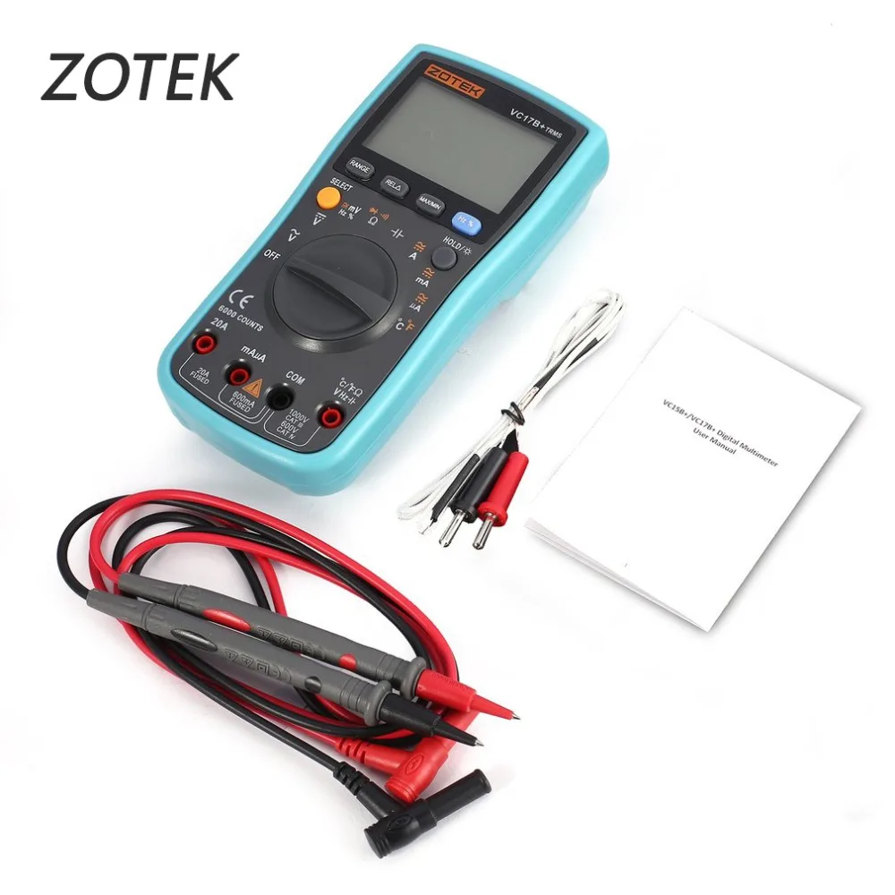 

ZOTEK VC17B+ 6000 Counts True-RMS Digital Multimeter Auto Range AC/DC Voltage Current Meter Ohm Diode Voltmeter with Blacklight