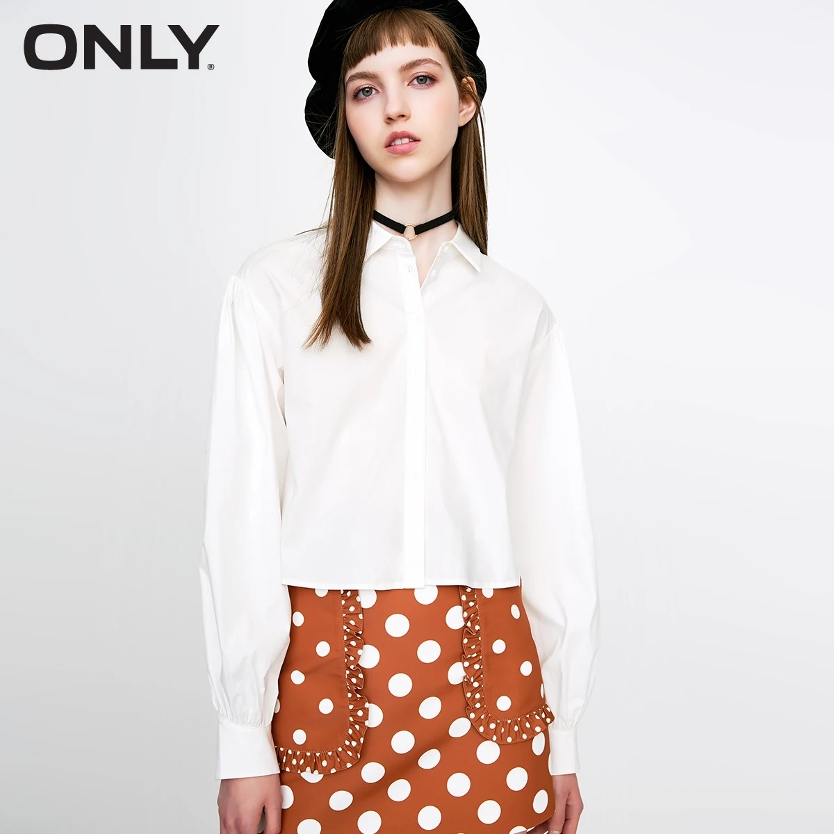 

ONLY Spring Summer New Women's Slim Fit Pure Color Puff Sleeves Short Shirt |118205512