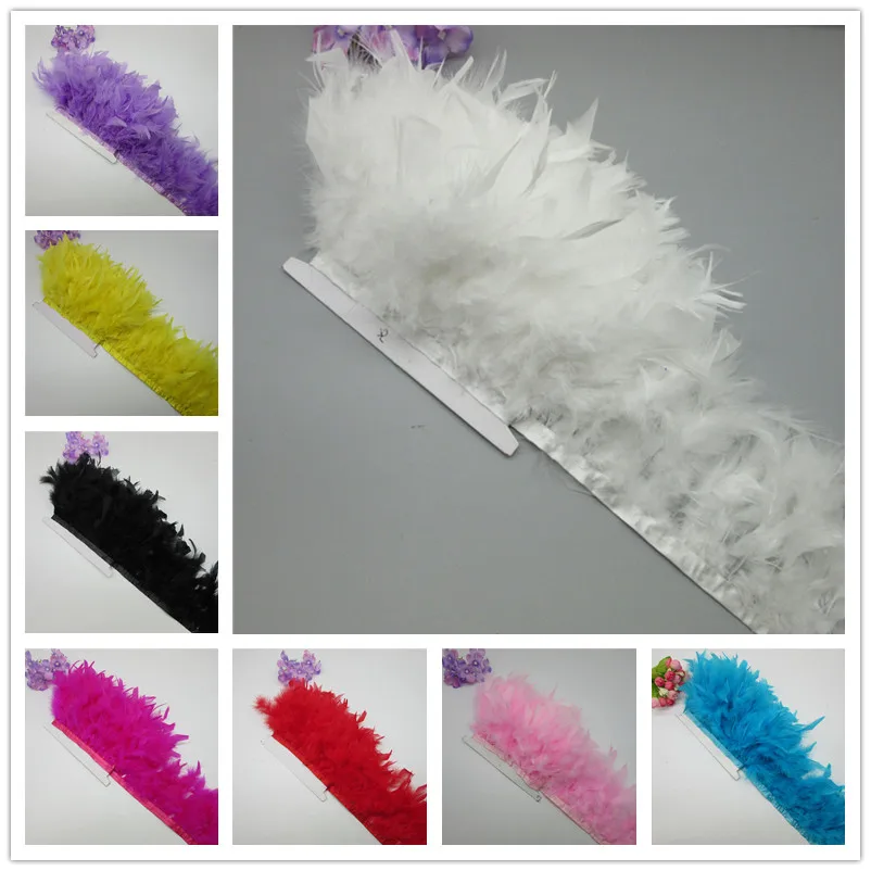 

YY-tesco 1Yards Turkey Feather Pruning Cloth Sideband Diy Festive Stage Performance Craft Feathers Trim Feather Trim Fringe