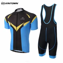Xintown Желтый велосипед Джерси нагрудник шорты комплект Для мужчин Велосипедная форма гонки рубашка Ropa Ciclismo MTB Велосипедный Спорт блузка цвет: черный, синий