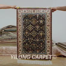 Yilong 1,9 'x2. 9' Персидский Узор шелковый ковер ручной работы изысканный маленький темно-синий hereke шелковый ковер(0404