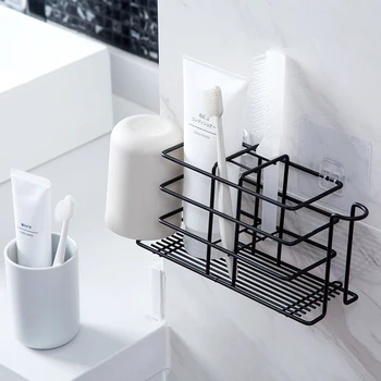 

Durable Iron Bathroom Storage Rack Toothbrush Storage Shelf Simple Style Bath Wall Hanging Toothbrush Holder Rack Organizer