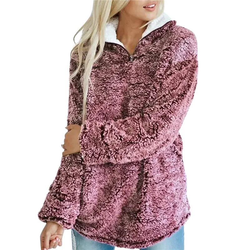 

Women Sherpa Pullover Winter Fleece Fluffy Sweater Zipper Turtleneck Pullovers Female Casual Coat Pull Sweaters