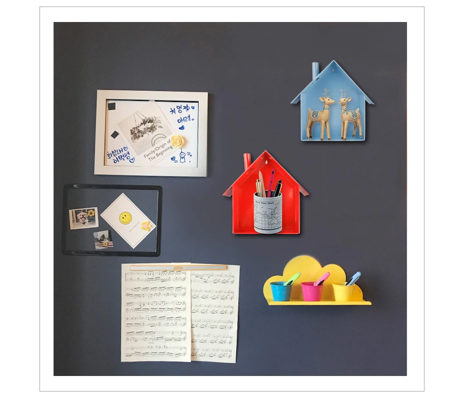 930_11 House Shape Fridge Magnet Sticker Magnetic Storage Box Grid Rubber Magnet Organizer Save Space Kitchen Storage Wall stickers
