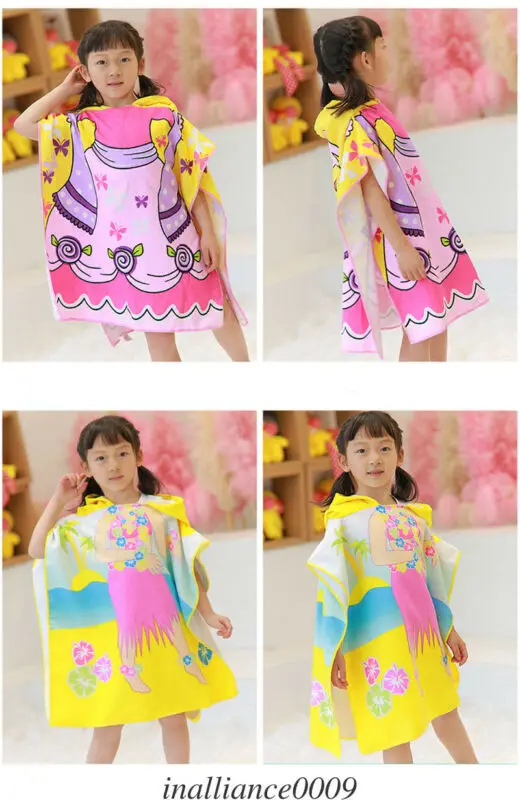 Children Cute Cartoon Hooded Cloak Beach Towel Microfiber Toddler Kids Girls Boys Summer Swimming Swimwear Bath Tool 120*60cm