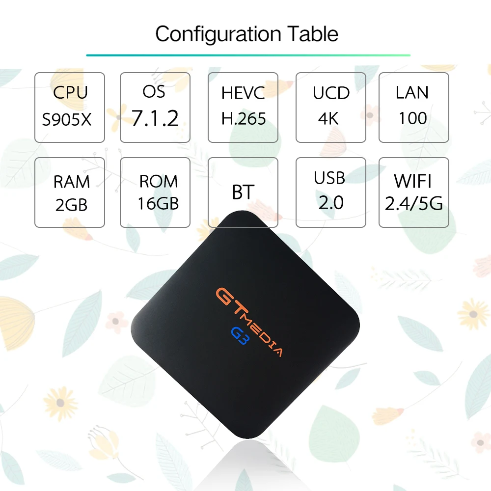 

Smart GTMEDIA G3 Android 7.1 Tv Box Media Player Amlogic S905X 2GBRAM +16GBROM Remote Control 4K HD 2.4G+5G Wifi Set Top Boxes