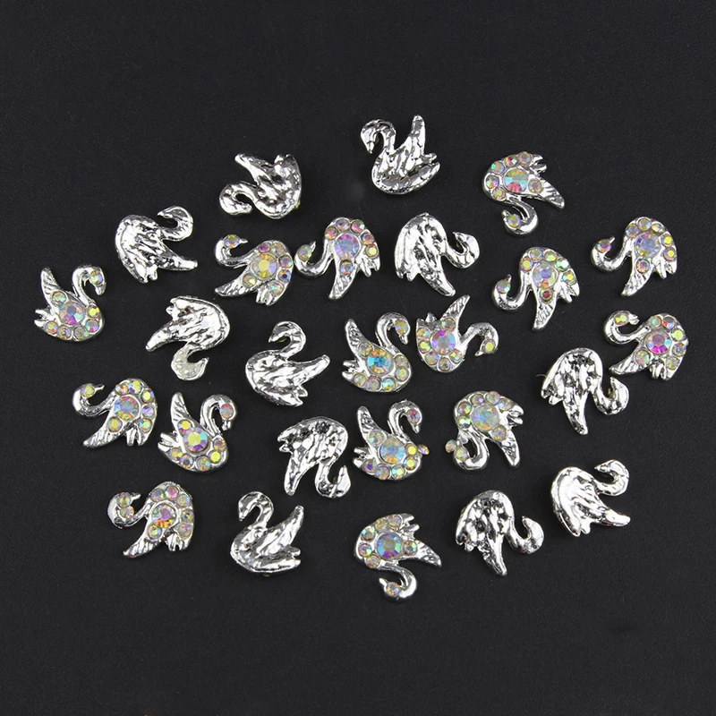 10 Pcs/Lot 3D Beauty Swan Design Stud Supplies Crystal AB Rhinestones For Manicure DIY Charms Nail Art Decorations TN925