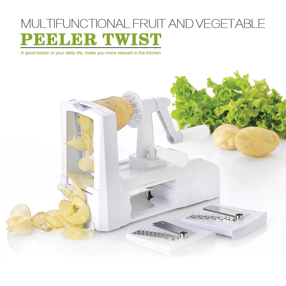 2016New Kitchen Tool 3 in 1 Slicer Julienne Cutter Spiral Vegetable Slicer Spiralizer Fruit Veggie Chopper Cutter Twister Peeler