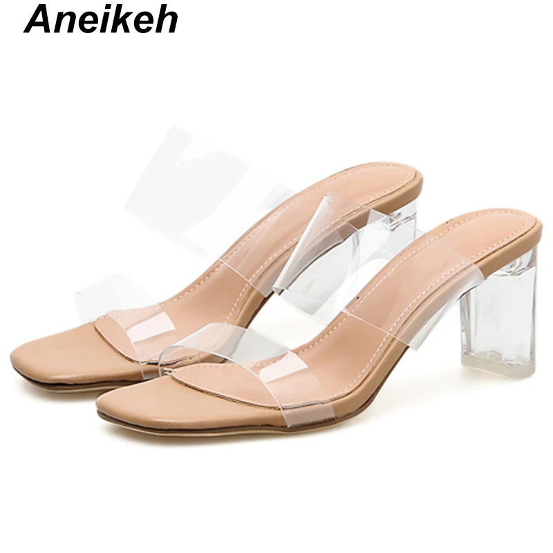 Aneikeh 2019 летние лаконичные полиуретановые Тапочки женские прозрачные квадратные