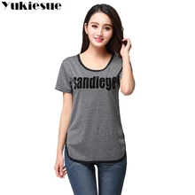 Летняя футболка женские Топы И Футболки с коротким рукавом письмо напечатано свободно Лоскутная футболка Женские топы футболки футболка femme