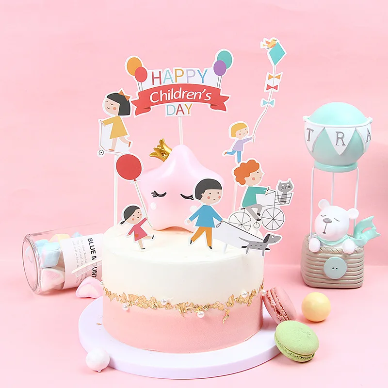 

6Pcs Kid`s Happy Birthday Cake Topper Decor for Baby Birthday Party Car Cupcake Decoration Baby Shower Children`s Day Gifts