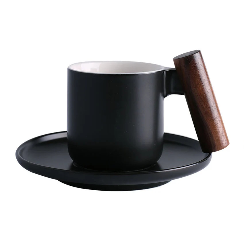 

GFHGSD 350CC Nordic Ceramic Wood Handle Coffee Cup Bourgeoisie Simple Milk Juice Tumblers Cool Mug As a Gift TYFH102