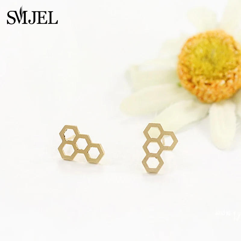 

SMJEL Fashion Jewelry New Hexagon Women Stud Earrings Tiny Geometry Modern Jelly Honeycomb Earrings boucle d'oreille fantaisie