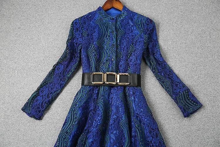 Новое Брендовое модное женское длинное кружевное платье высокое качество весенние платья с длинным рукавом для женщин размера плюс синие кружевные вечерние платья макси