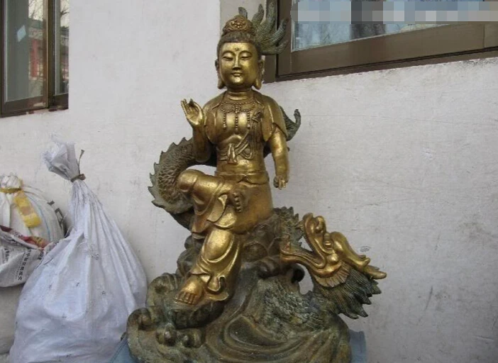 

150624 S1805 25" Tibet Bronze Gild Ride on Dragon Kwan-Yin Bodhisattva Guan Yin Buddha Statue