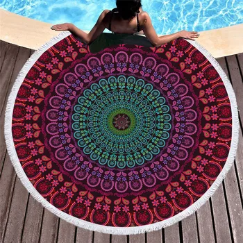 

Round Mandala Printed Women Large Bath Towel for Beach Colorful Thick Beach Towel Fabric Towel Tapestry Yoga Mat