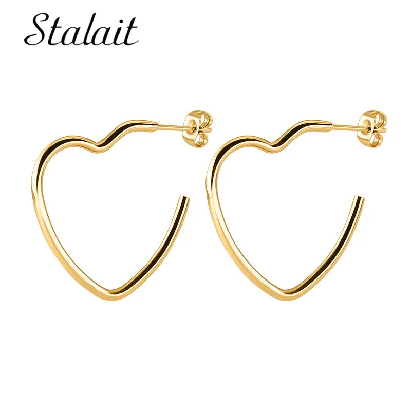 

Titanium Steel Heart Stainless Steel Hot Sale Punk Style Gold & Silver Plated Geometric Statement Metal Fashion Simple Earrings