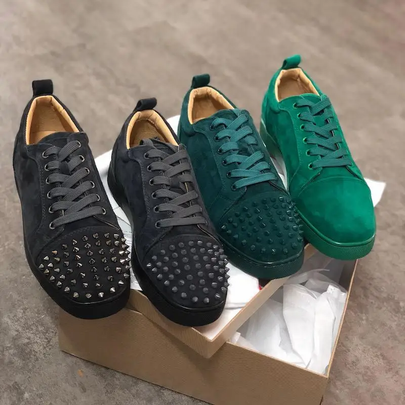 

2019 Luxury Sneaker Studded Spikes men trainers Red Bottom Shoes Top quality GREY NEW Designer Brand Flats 100% Genuine Leather