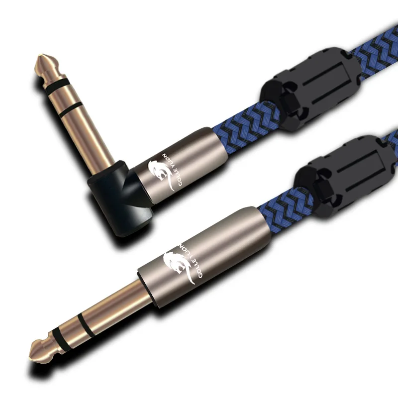 Hifi Audio Cable Straight 6.35mm to Angle 6.35mm Stereo TRS Jack 1/4