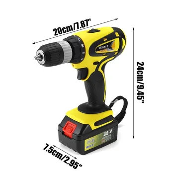 

11800mAh 88TV 2-Speed Electric Cordless Drill 2-13MM Screwdriver Rechargeable Li-ion BatteryX2 60NM W/ Drill Bits Accessories