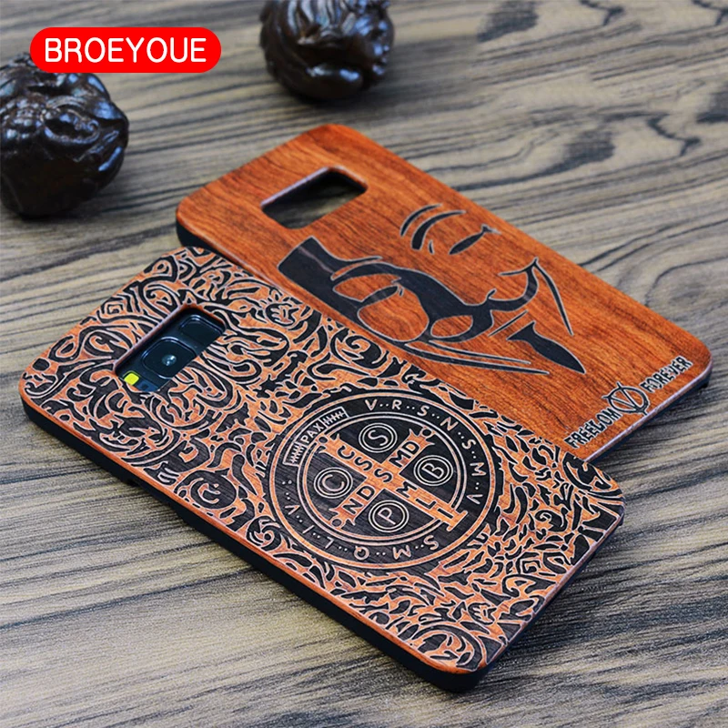 

BROEYOUE Wood PC Case For Samsung Galaxy S8 S7 Edge S8 Plus Natural Carving Wood Plastic Mobile Phone Cover Coque Drop Shipping