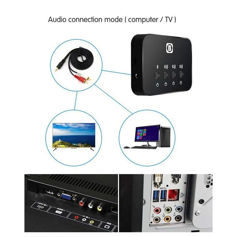 Тройная связь Bluetooth 4,0 стерео 3,5 мм домашний ТВ аудио RCA передатчик приемник беспроводной музыкальный адаптер деление laucher устройство