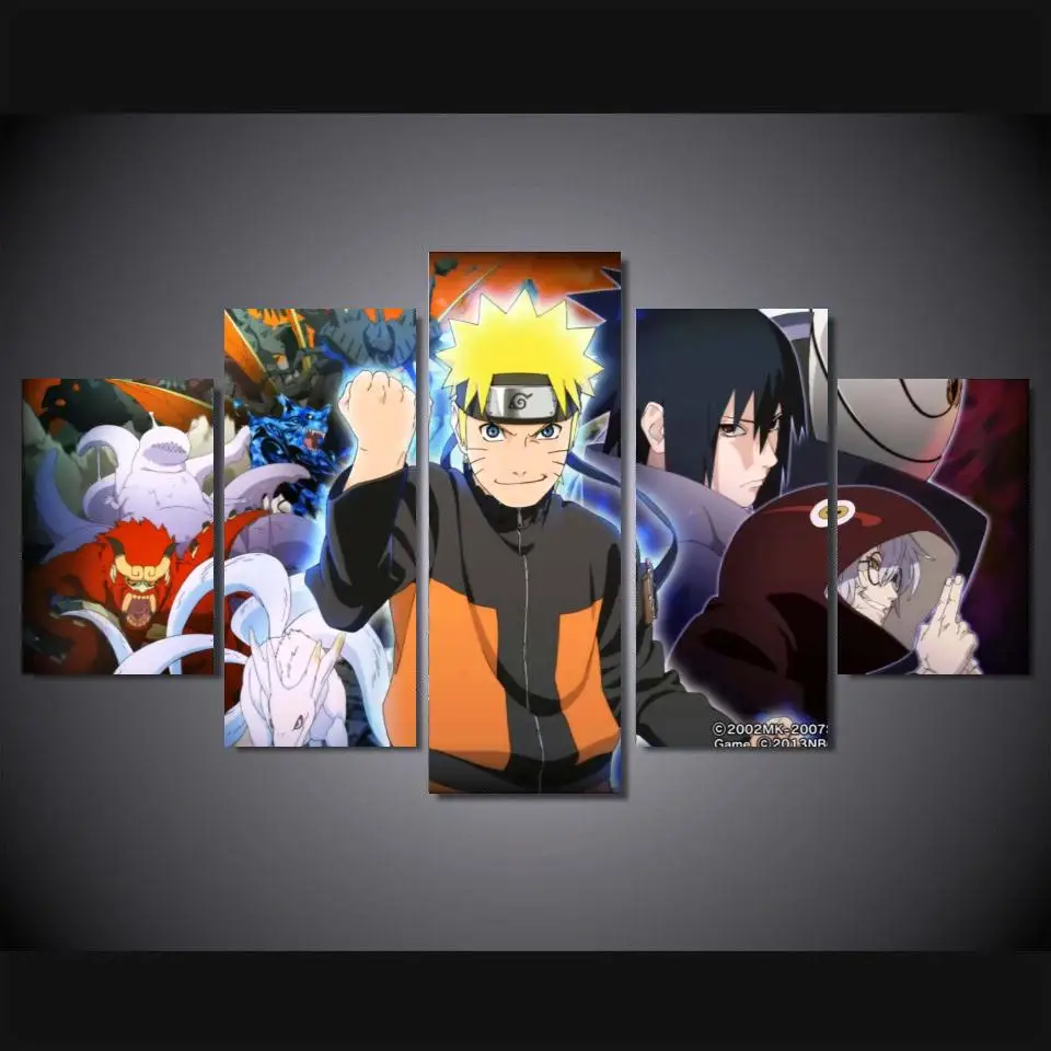 5 Panel Modular Gambar Kanvas Lukisan Naruto Anime Lukisan Wall Art