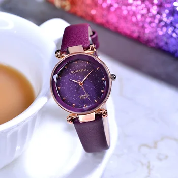 

1 Pcs Women Quartz Watches Starry Sky Dial Masonry with PU Leather Band LL@17