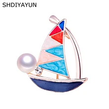 

SHDIYAYUN 2019 New Pearl Brooch Sailboat Brooch For Women Enamel Brooch Pins Creative Brooches Natural Freshwater Pearl Jewelry