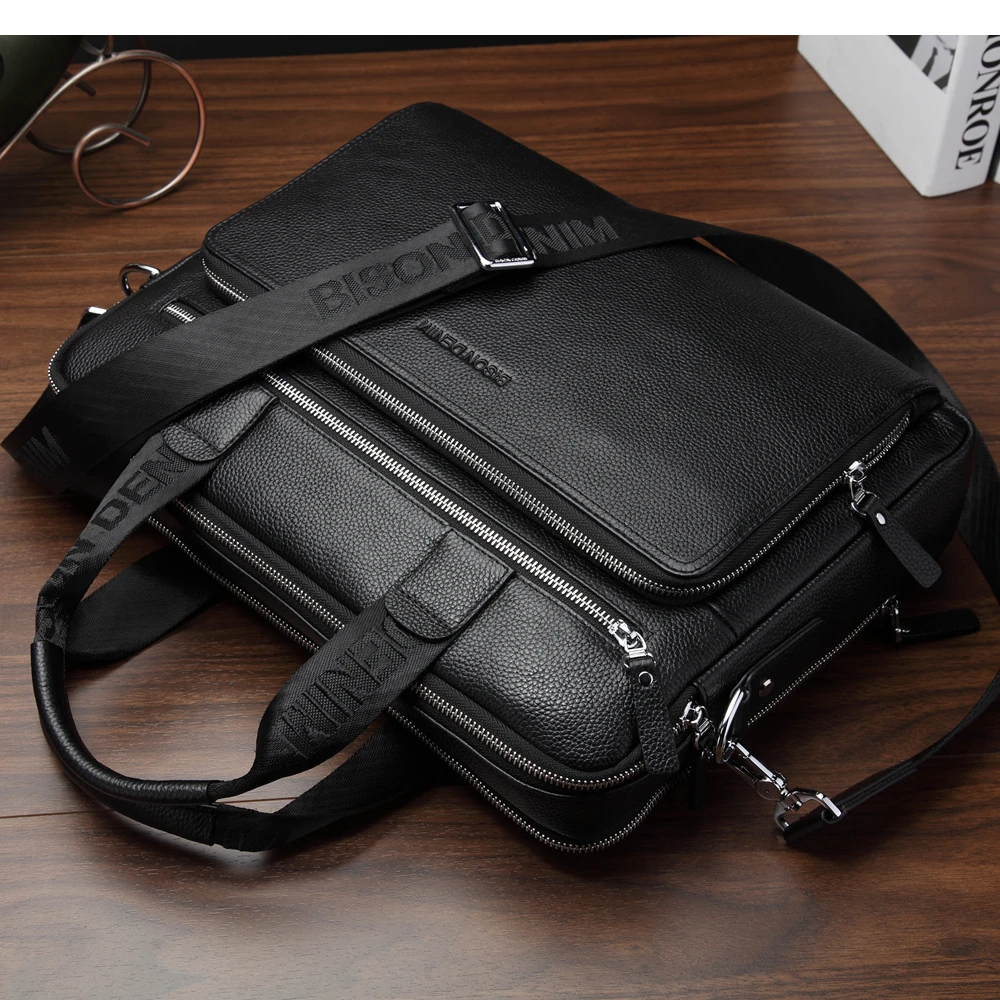 Men Bag Genuine Leather Work Briefcases 14" Laptop Bag Men's Business Crossbody Messenger Shoulder For Man leather briefcase